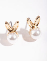Gold & Pearl Bunny Stud Earrings - link has visual effect only
