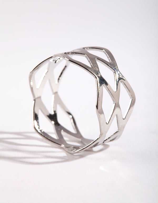 Rhodium Multi Cross Over Ring