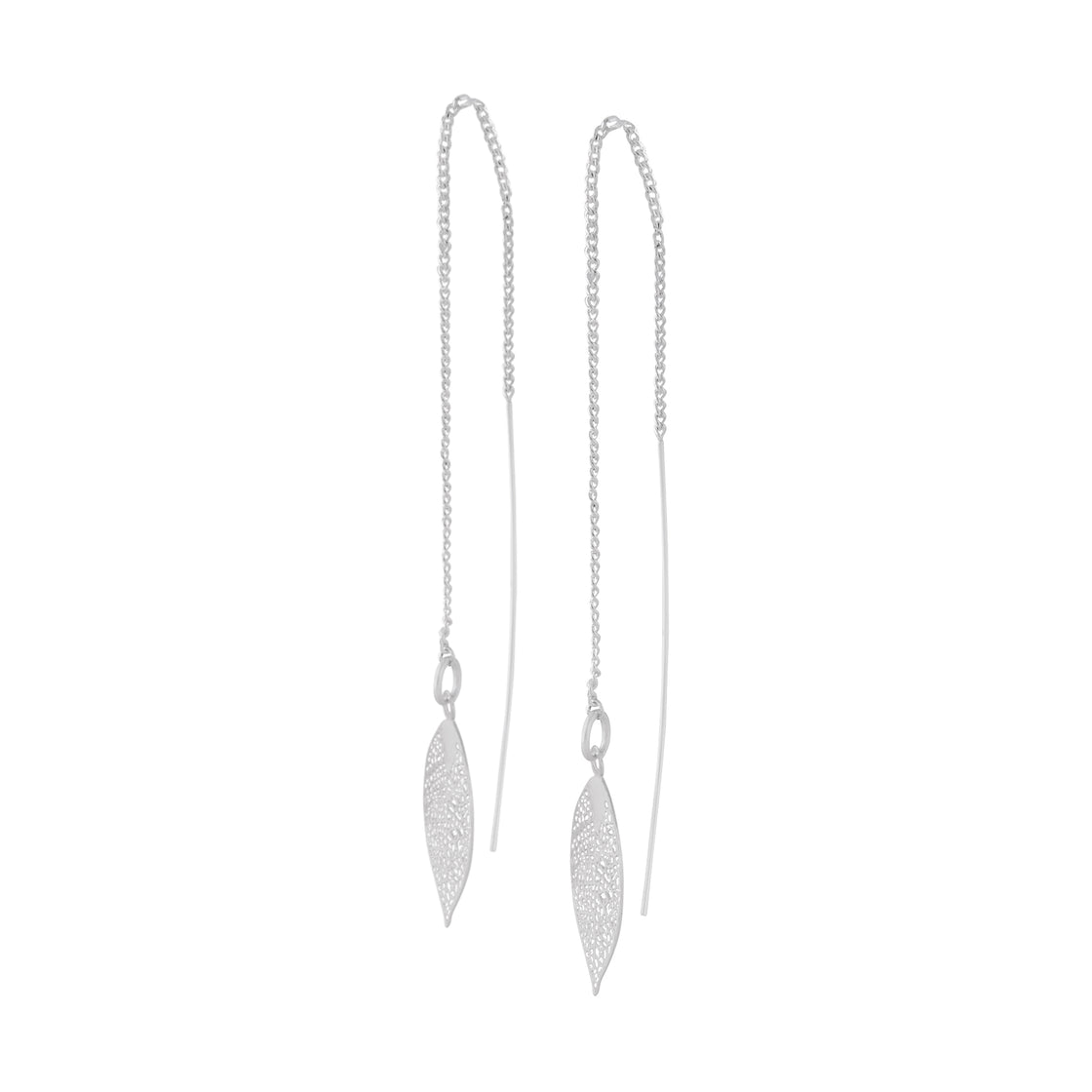 Silver Filigree Leaf Thread Through Earrings