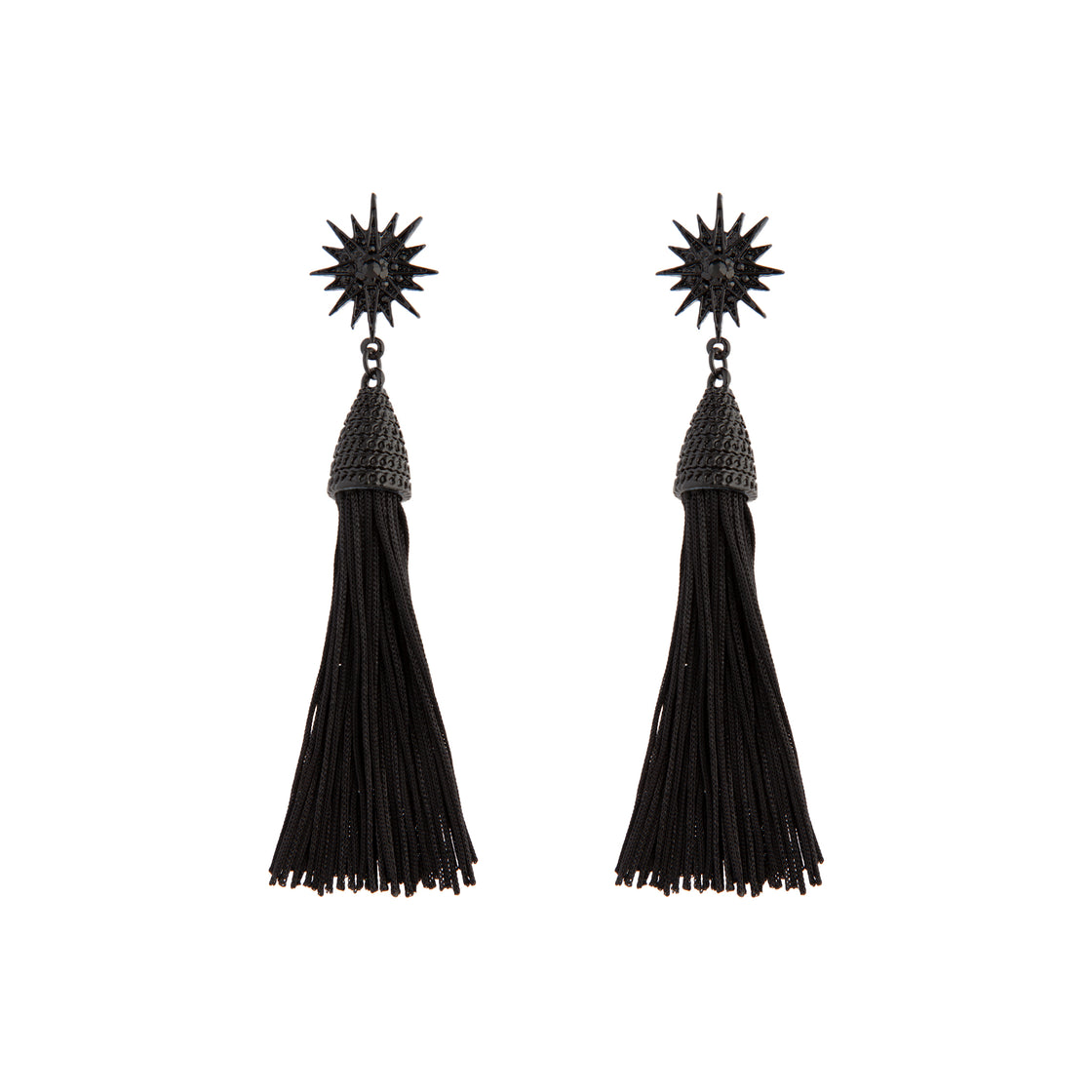Black String Tassel Drop Earrings