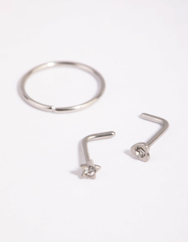 Surgical Steel Star Heart Nose Ring Pack