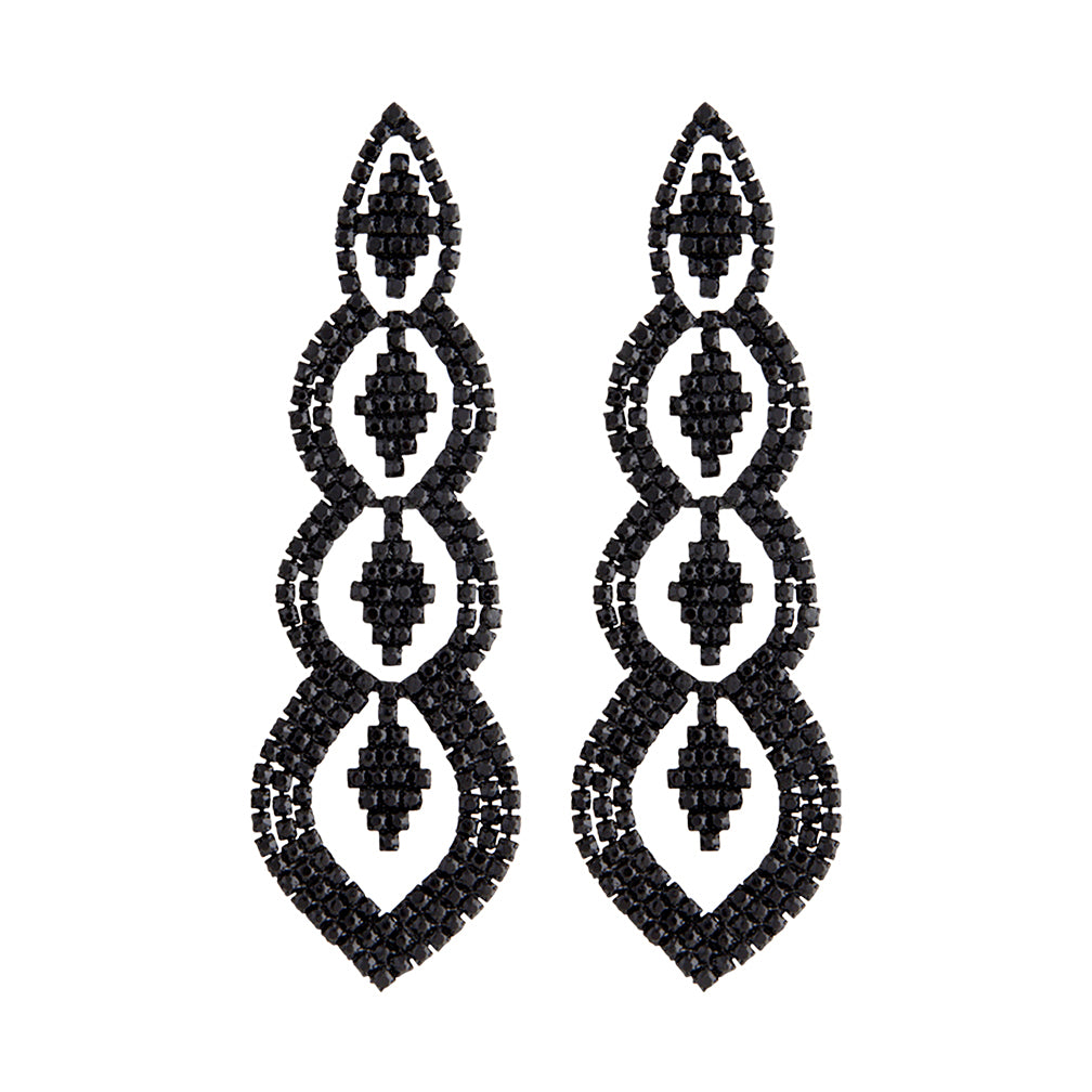Black Diamante Graduating Teardrop Earrings