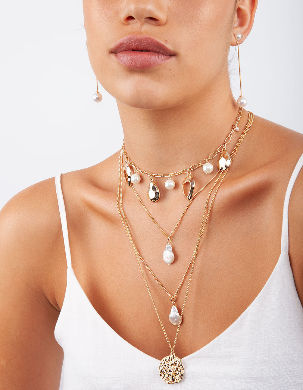 Gold Snake Pearl Chain Earrings