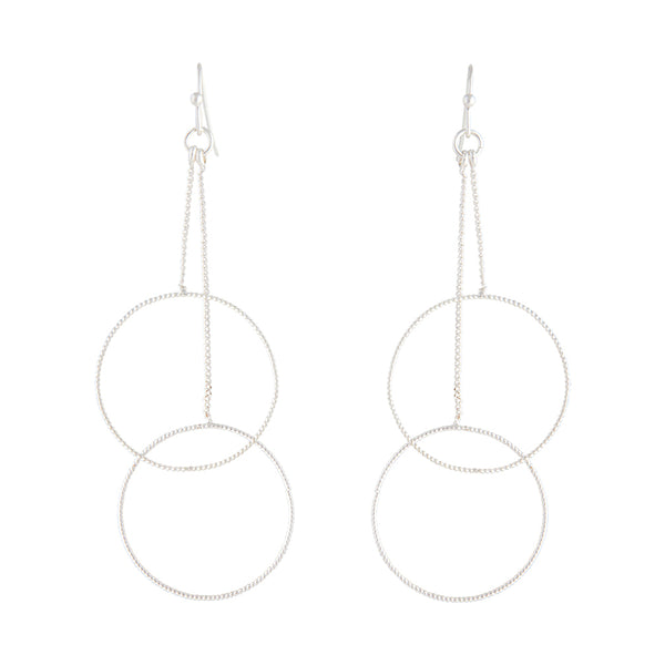 Silver Duo Circle Chain Drop Earrings