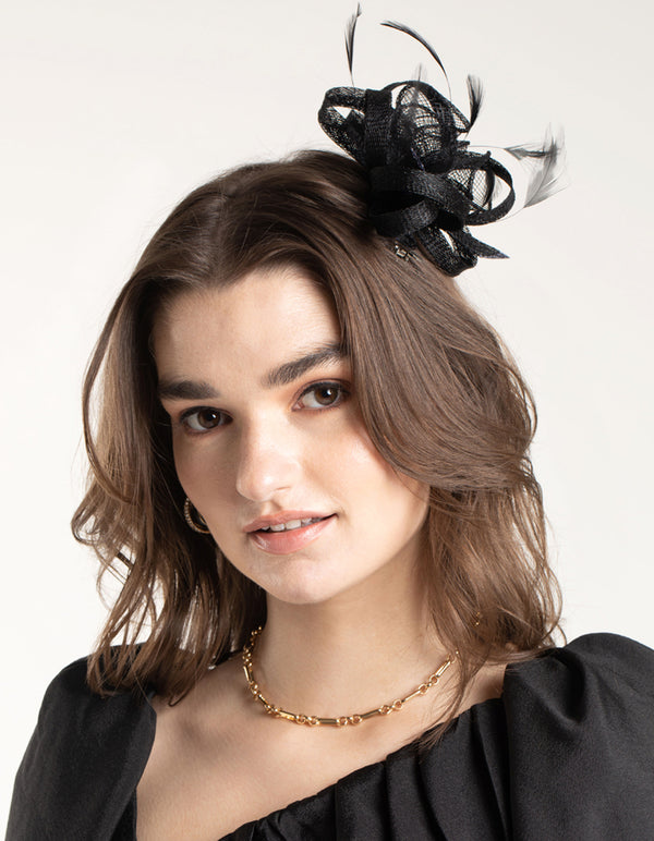 Black Swirl & Feather Clip