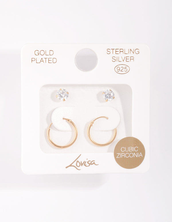 Gold Plated Sterling Silver Diamante Stud & Hoop Pack
