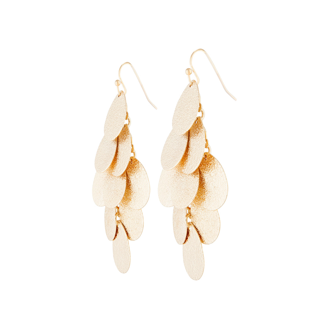 Gold Layered Textured Leaf Drop Earrings