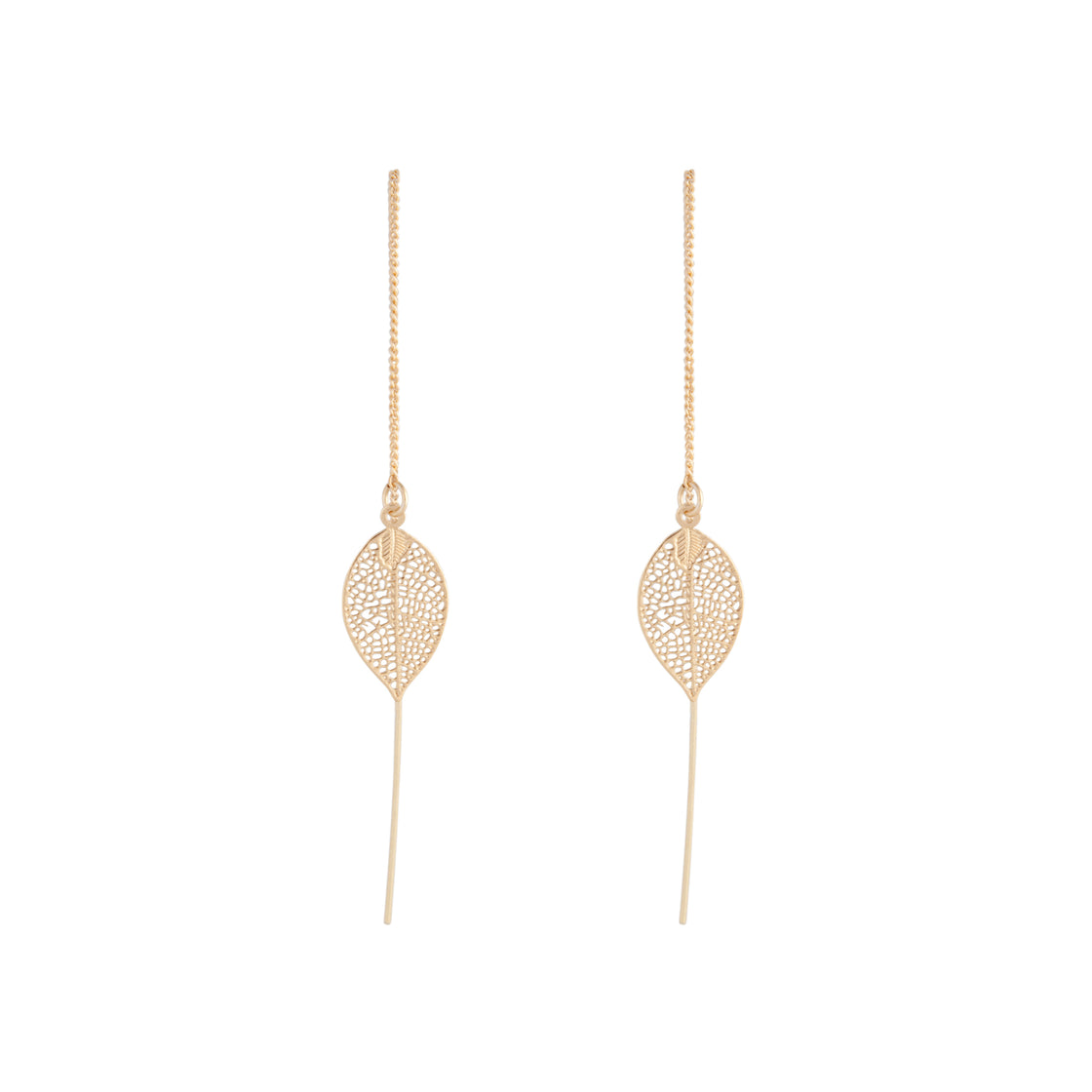 Gold Filigree Leaf Thread Through Earrings