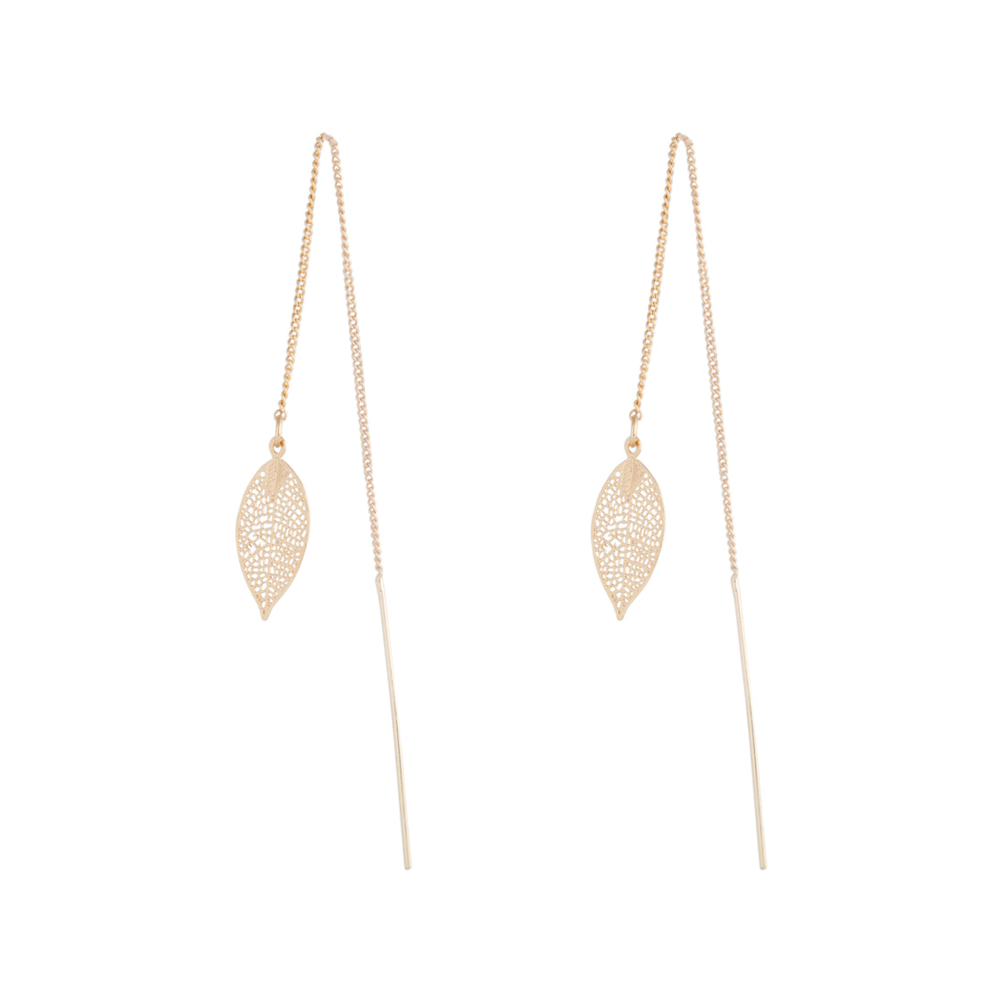 Gold Filigree Leaf Thread Through Earrings