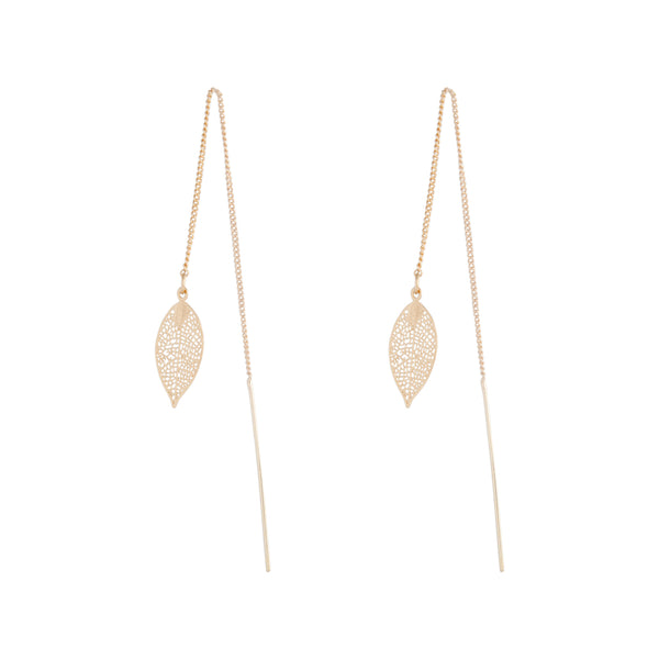 Gold Filigree Leaf Thread Through Earrings