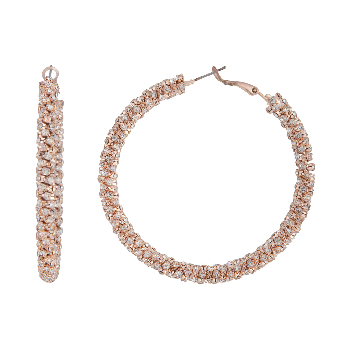 Rose Gold Large Cup Chain Diamante Hoop Earrings