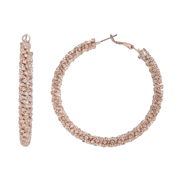 Rose Gold Large Cup Chain Diamante Hoop Earrings