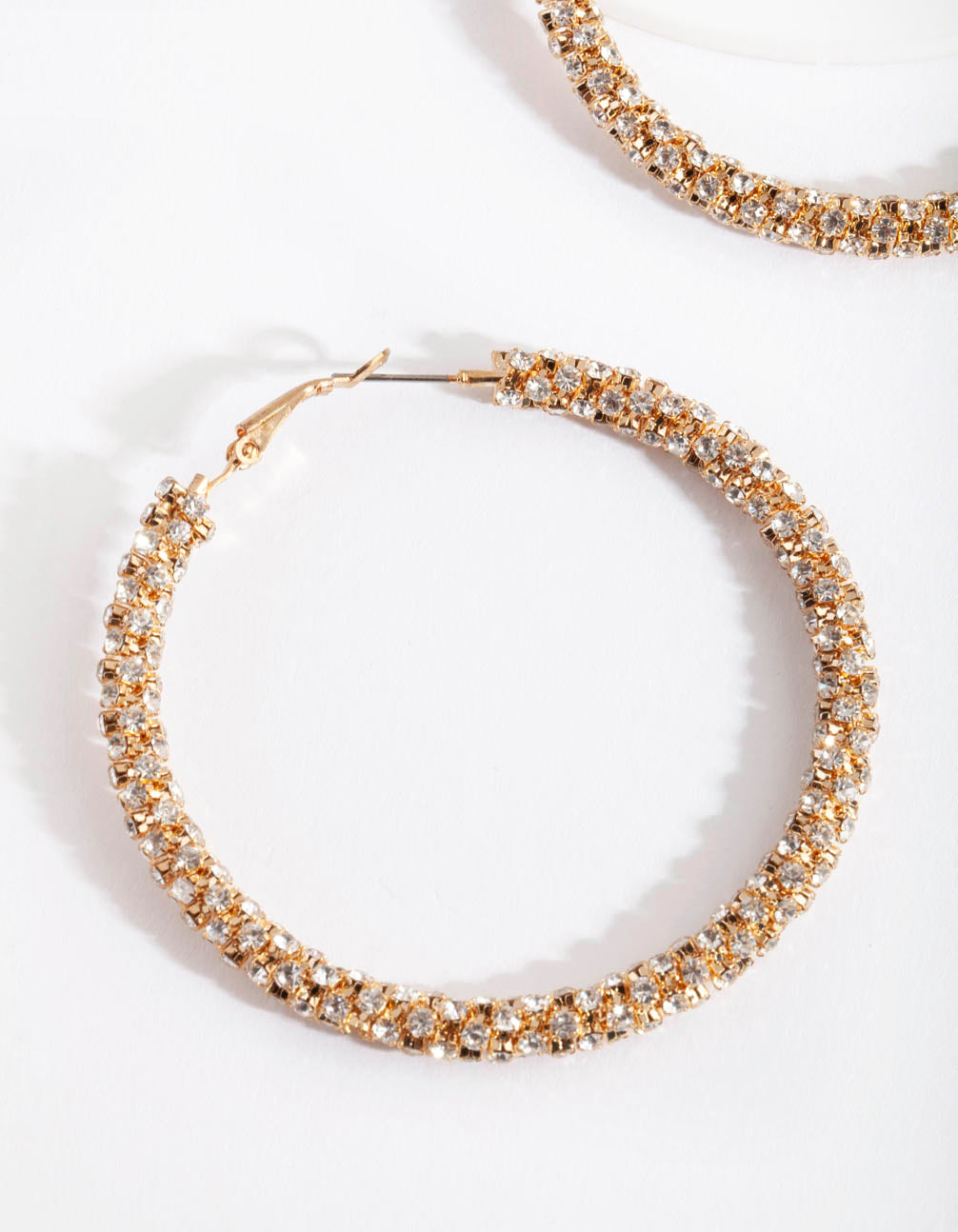 Rose Gold Large Cup Chain Diamante Hoop Earrings