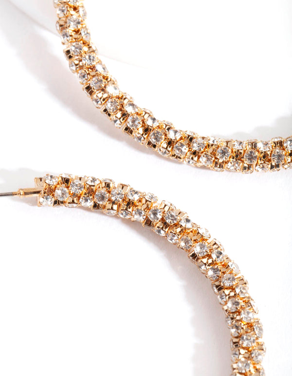 Rose Gold Large Cup Chain Diamante Hoop Earrings