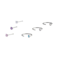 Surgical Steel Diamante Nose Ring & Stud 6-Pack - link has visual effect only