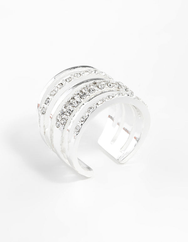 Silver 6 Band Diamante Ring