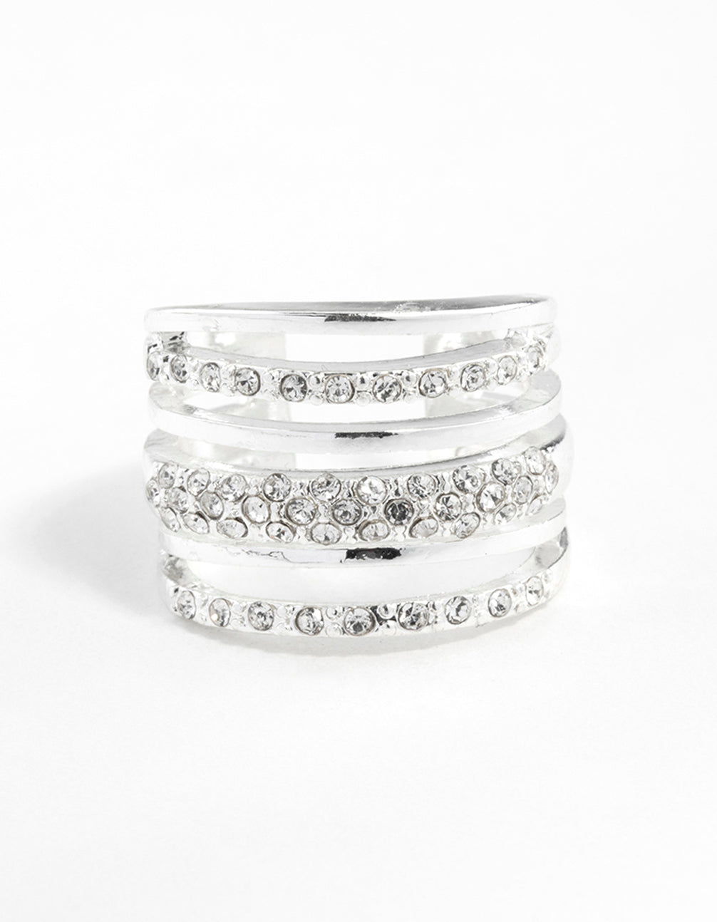 Silver 6 Band Diamante Ring
