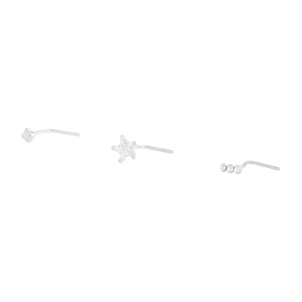 Sterling Silver Diamante Bar & Star Nose Stud Pack