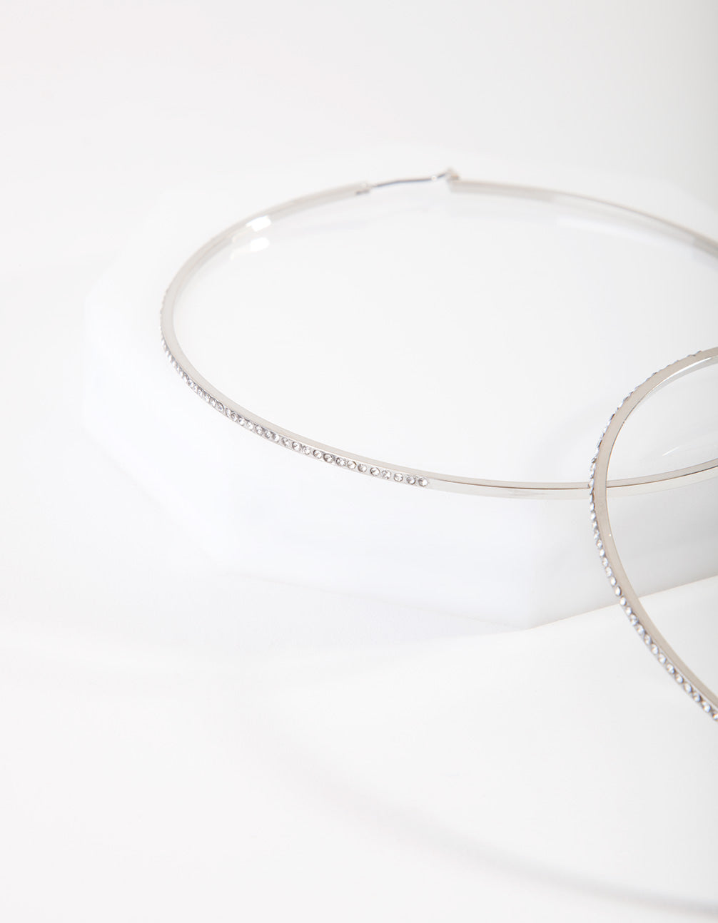 Rhodium Fine Crystal 8cm Hoop Earrings