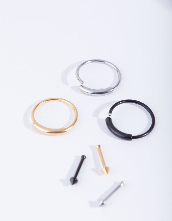 Mixed Metals Bar Ring Pin Nose 6-Pack