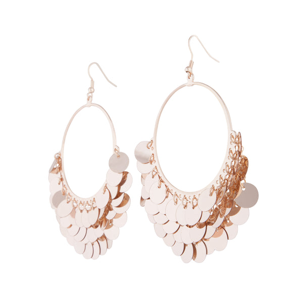 Rose Gold Drop Hoop Sequin Earrings