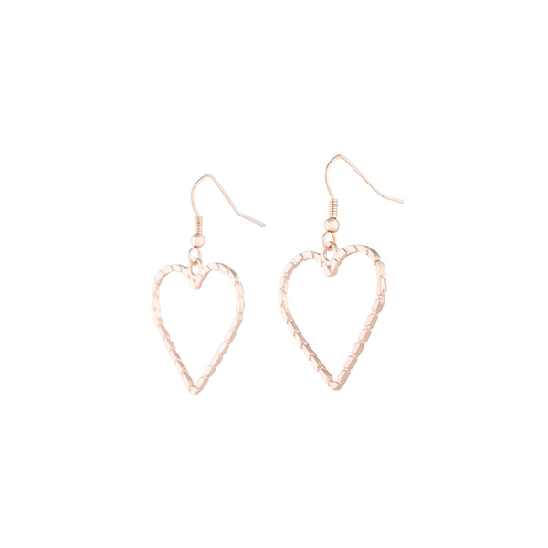 Rose Gold Rope Look Heart Drop Earring