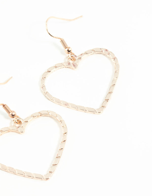 Rose Gold Rope Look Heart Drop Earring