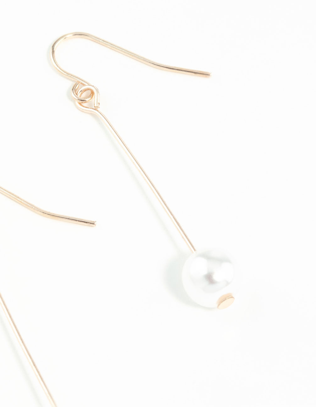 Rose Gold Fine Stick & Pearl Drop Earrings