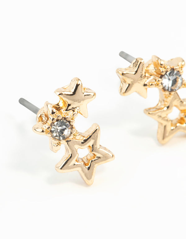 Gold Mini Star Cluster Stud Earrings
