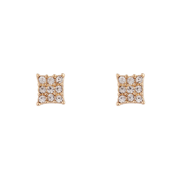 Gold Diamante Pave Square Stud Earrings