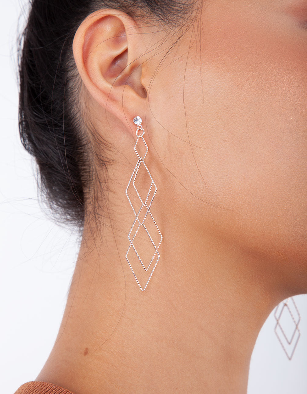 Rose Gold Fine Diamond Diamante Cut Earrings