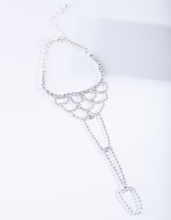 Silver Curve Pattern Diamante Hand Chain