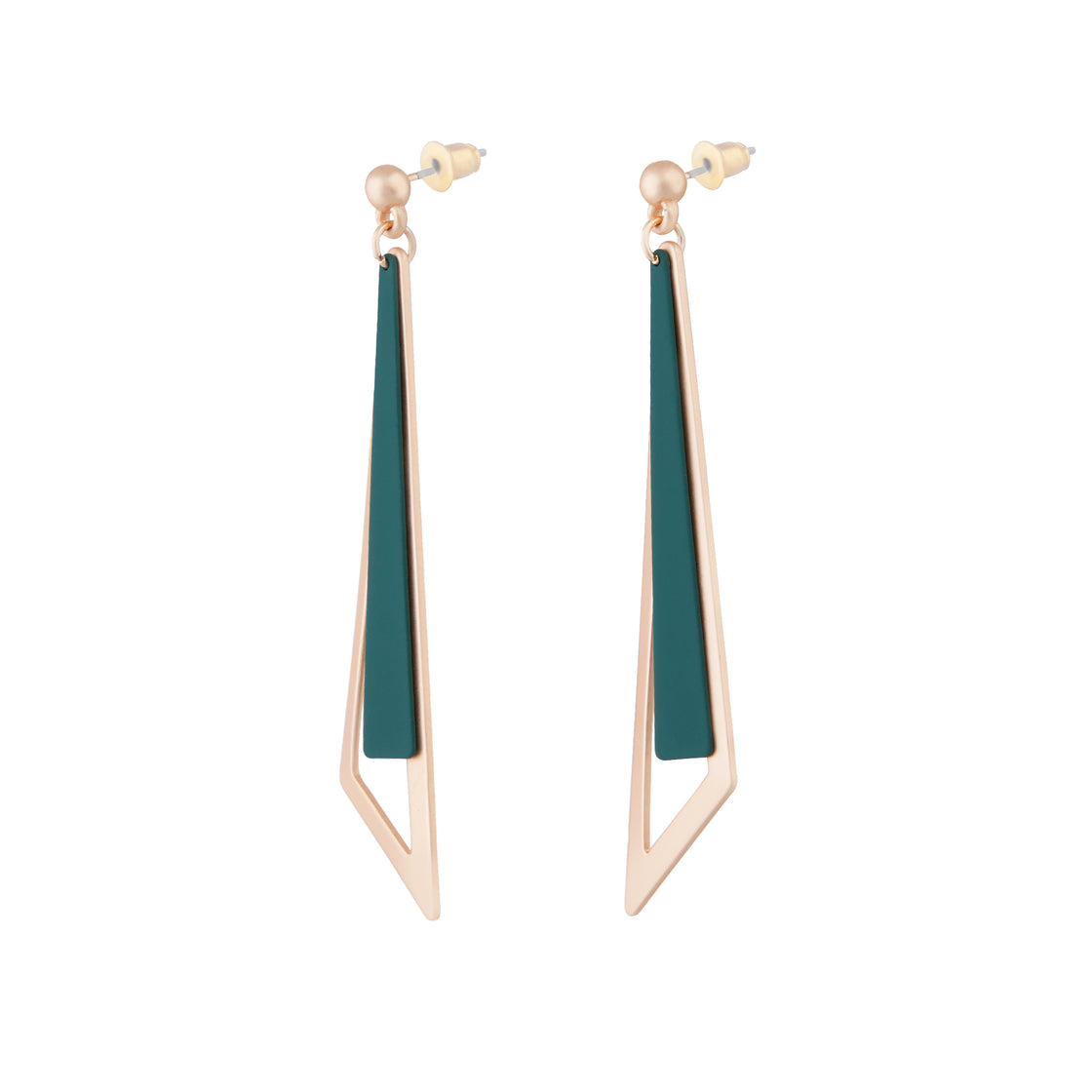 Rose Gold Geometric Stud With Matte Teal Feature
