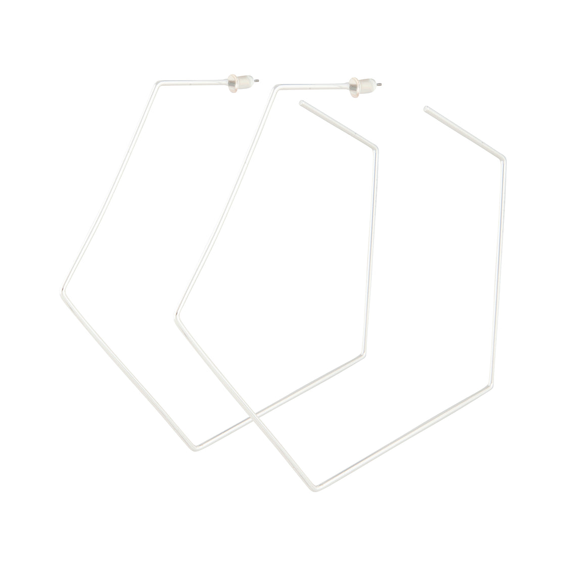 Silver Large Hexagon Hoop Earrings