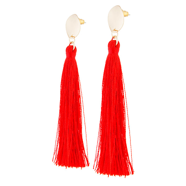Red Gold Tassel Drop Disc Stud Earrings