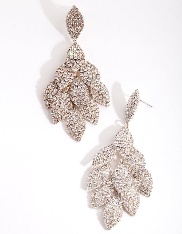 Silver Diamante Multi-Leaf Drop Earrings