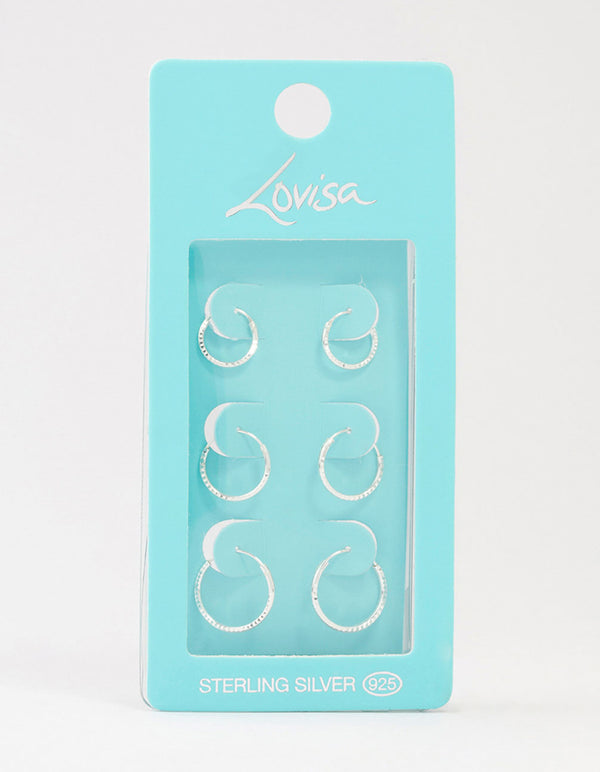 Sterling Silver Graduated Mini Hoop Pack