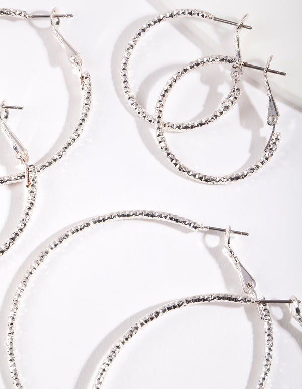 Silver Textured Hoop Earring Pack