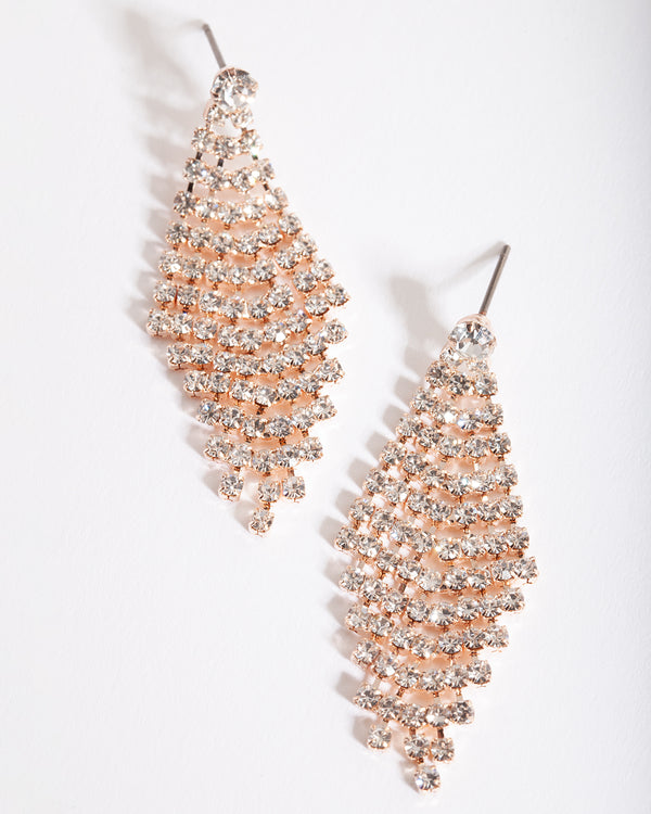 Rose Gold Tier Diamante Drop Earrings