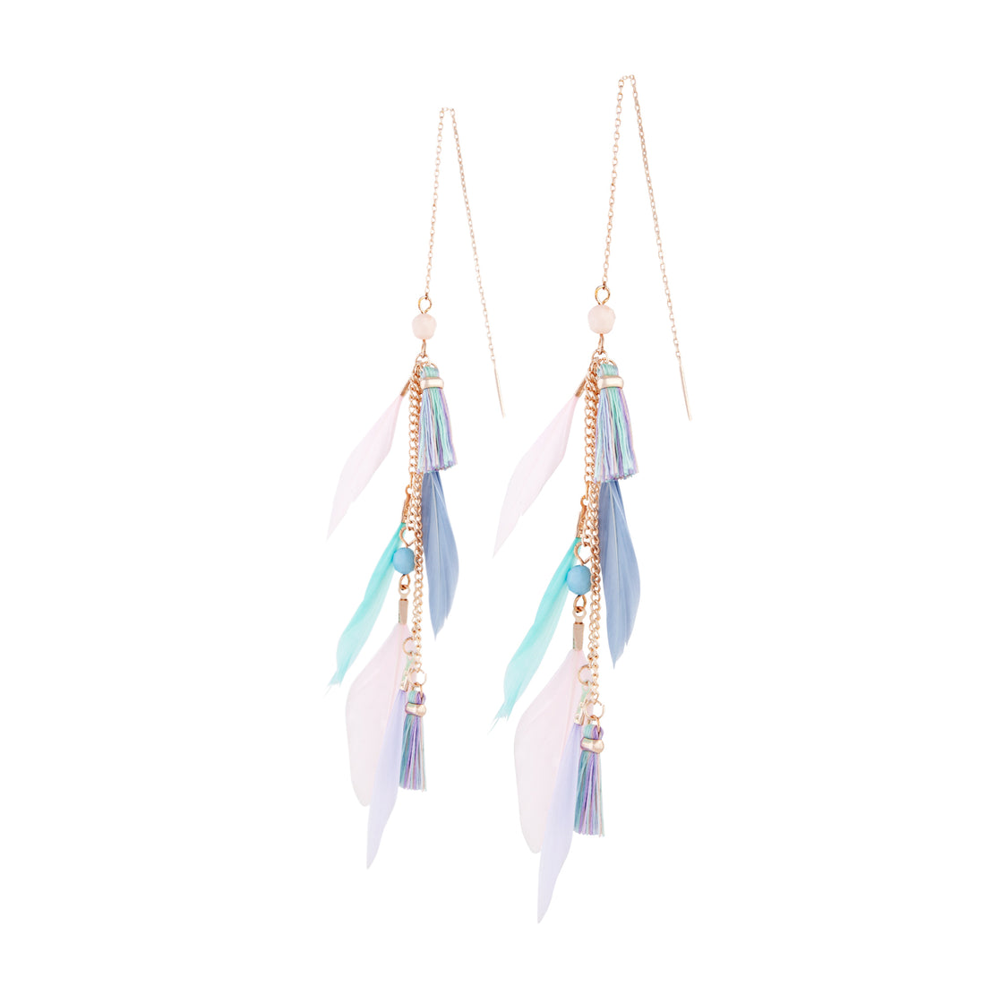 Rose Gold Feather & Tassel Thread Earrings