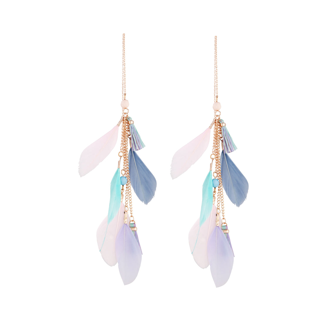 Rose Gold Feather & Tassel Thread Earrings