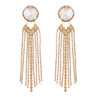 Large Glass Stone With Gold Diamante Tassels Earrings - link has visual effect only