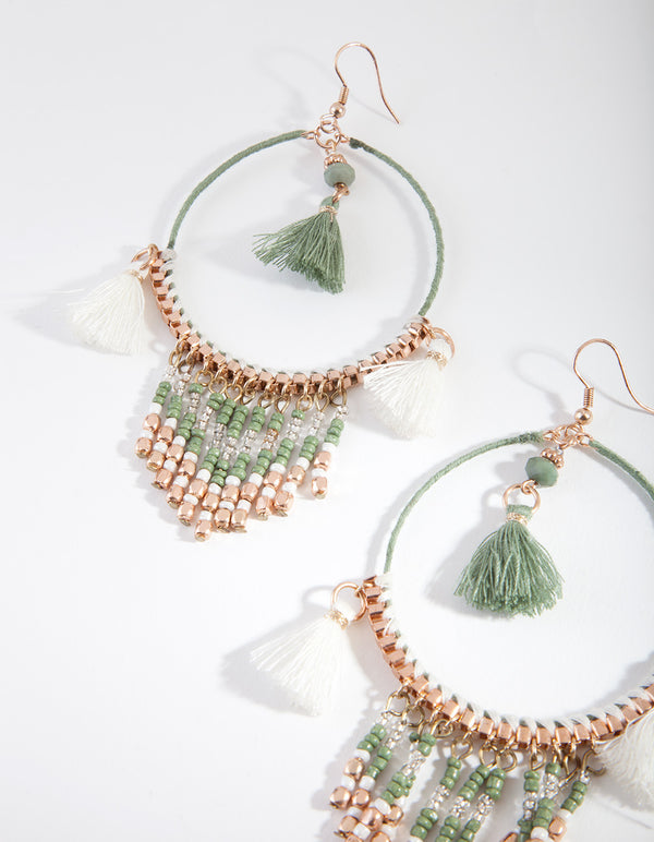 Rose Gold Bright Wrapped Tassel Earrings