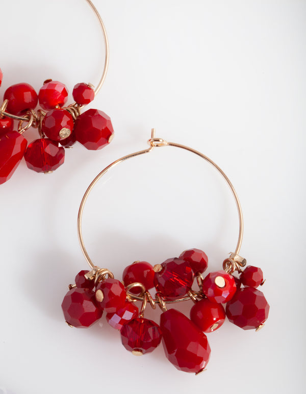 Red Gold Facet Bead Charm Hoop