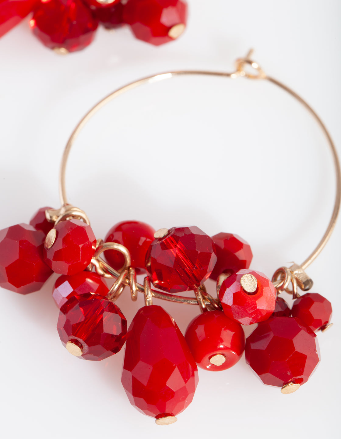Red Gold Facet Bead Charm Hoop