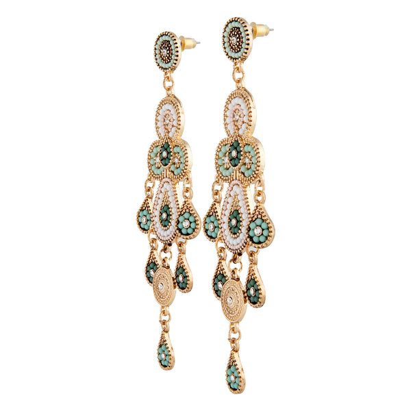 Mint & White Seed bead Drop Earrings