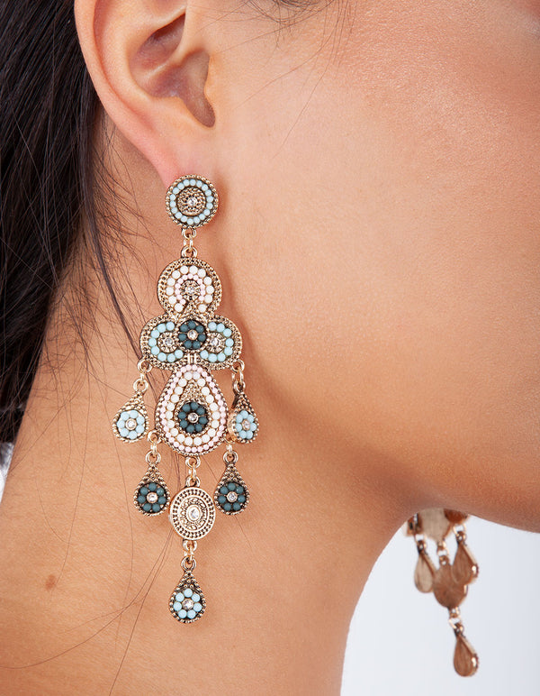 Mint & White Seed bead Drop Earrings