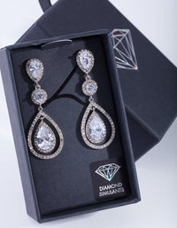 Rhodium Diamond Simulant Graduated Crystal Teardrop Earrings - link has visual effect only