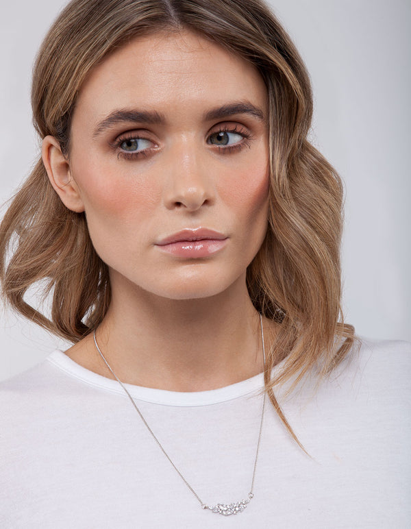 Silver Crystal Navette Cluster Necklace