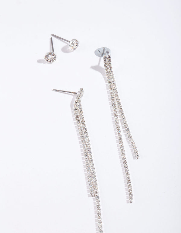Silver Diamante Chain Earring Pack